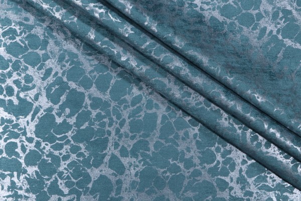 P Kaufmann Caro Printed Chenille Upholstery Fabric in Aqua 
