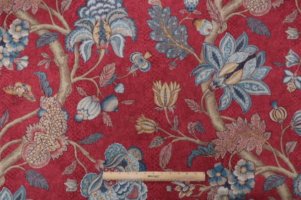 Sample of P Kaufmann Talise Printed Cotton Drapery Fabric in Cherry 