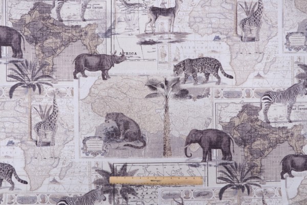 P Kaufmann Safari Trail Printed Cotton Drapery Fabric in Smoke 