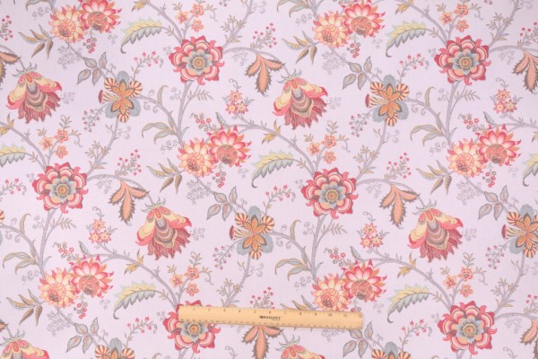 Waverly Island Gem Printed Cotton Drapery Fabric in Silver