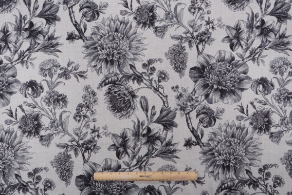 Mill Creek Laurel Oak-Hathor Printed Drapery Fabric in Noir 