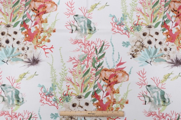 Swavelle/Mill Creek Kiara-Opulence Printed Cotton Drapery Fabric in Coral Isle 