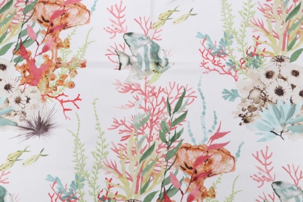 Swavelle/Mill Creek Kiara-Opulence Printed Cotton Drapery Fabric in Coral Isle 