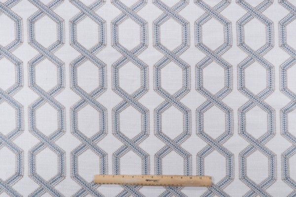 Sample of Swavelle/Mill Creek Espalier Embroidered Drapery Fabric in Aegean 