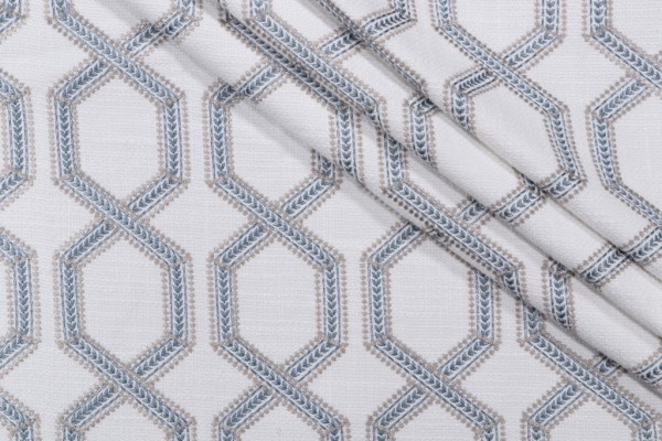 Sample of Swavelle/Mill Creek Espalier Embroidered Drapery Fabric in Aegean 