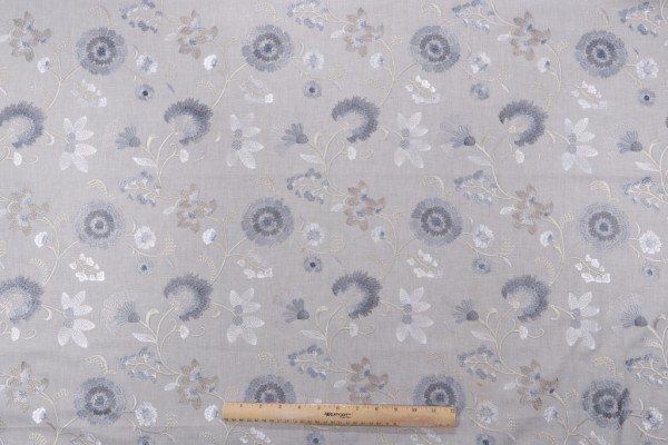 Swavelle/Mill Creek Passionflower Embroidered Drapery Fabric in Iceberg 
