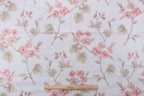 Mill Creek Oleander Embroidered Drapery Fabric in Coral 