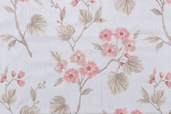 Mill Creek Oleander Embroidered Drapery Fabric in Coral 