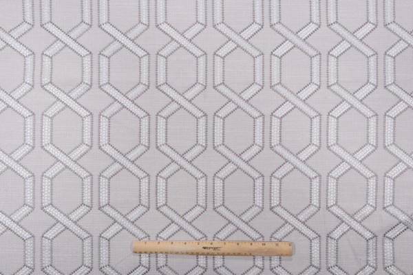Swavelle/Mill Creek Espalier Embroidered Drapery Fabric in Platinum 