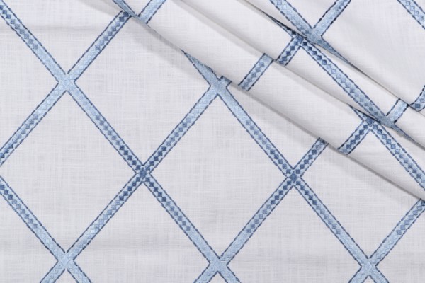 Sample of Swavelle/Mill Creek Pathfinder Embroidered Drapery Fabric in Sky 