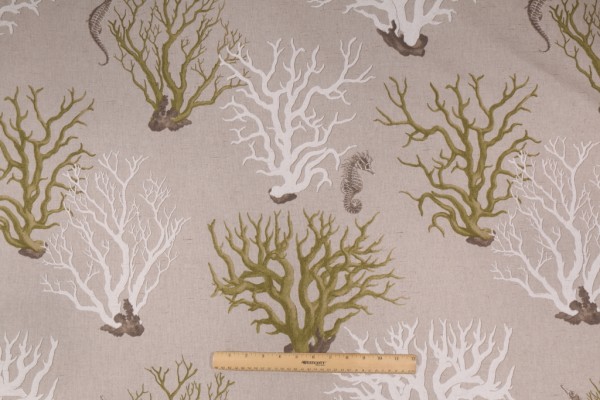 Click for 2 Yards Vilber Blue Mediterranean Collection 99022 Coral Spanish Printed Linen Drapery Fabric in Green Vilber Blue Mediterranean Collection 99022 Coral Spanish Printed Linen Drapery Fabric in Green