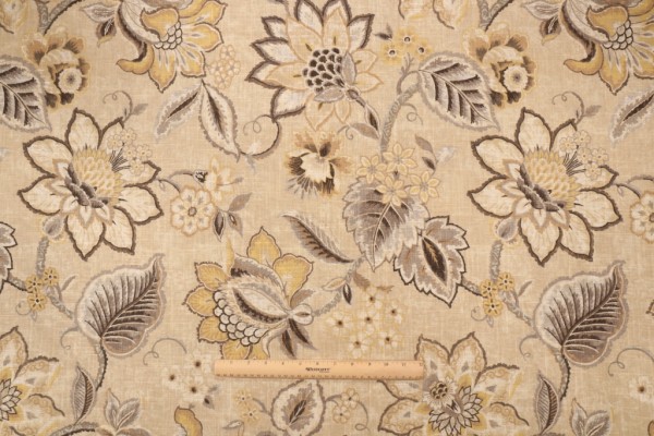 Waverly Brighton Blossom Printed Linen Blend Drapery Fabric in Flax