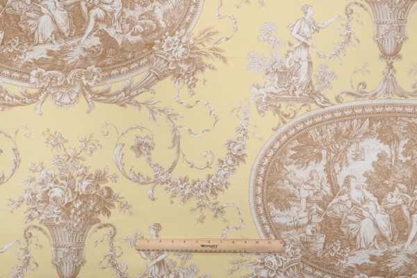 Thibaut Biltmore F97314 Printed Cotton Drapery Fabric in Brown on Yellow