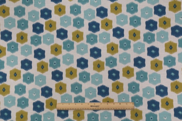 Vilber 33605 Polka Dot Spanish Printed Cotton Drapery Fabric in Blue/Green