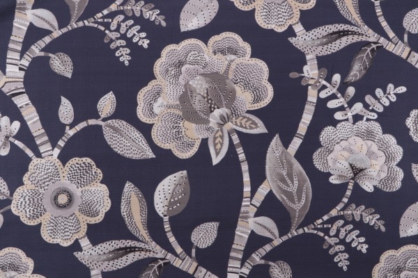 Sample of Mill Creek Lucena-Madden Printed Cotton Drapery Fabric in Slate Blue 