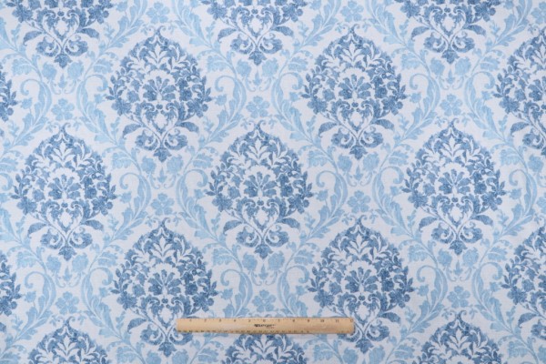 Sample of Mill Creek Pattonville-Pierside Printed Polyester Drapery Fabric in Denim 
