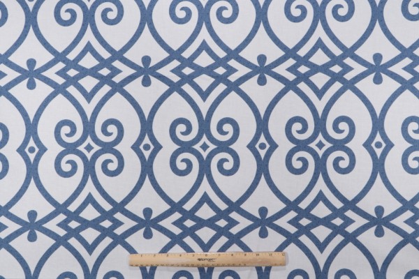 Sample of Jaclyn Smith Gatework Rot Printed Cotton Drapery Fabric in Indigo for Trend 