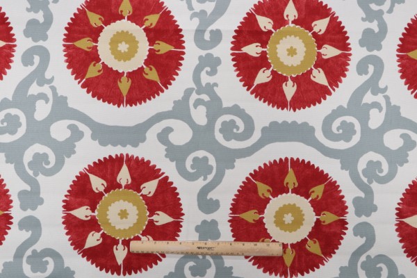 Sample of Isabelle de Borchgrave Kaftan Suzani Printed Cotton Drapery Fabric in Canyon for Fabricut 