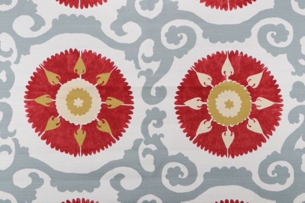 Sample of Isabelle de Borchgrave Kaftan Suzani Printed Cotton Drapery Fabric in Canyon for Fabricut 