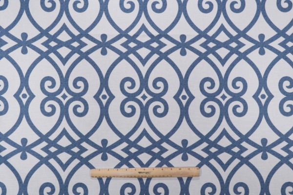 Jaclyn Smith Gatework Rot Printed Cotton Drapery Fabric in Indigo for Trend 