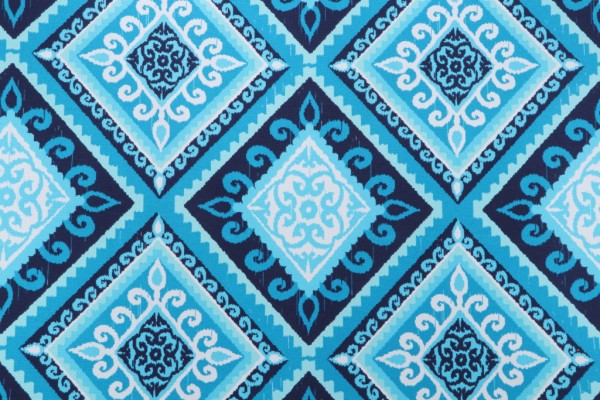 Terrasol - Spanish Tile Printed Polyester Outdoor Fabric in Indigo 