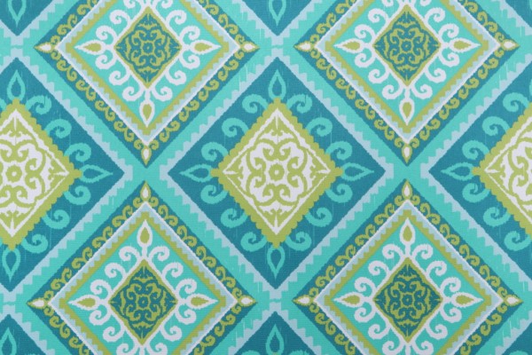 Terrasol - Spanish Tile Printed Polyester Outdoor Fabric in Peacock 