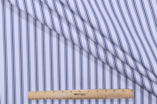 Sample of Terrasol - Folly Ticking Woven Solution Dyed Acrylic Outdoor Fabric in Marine 