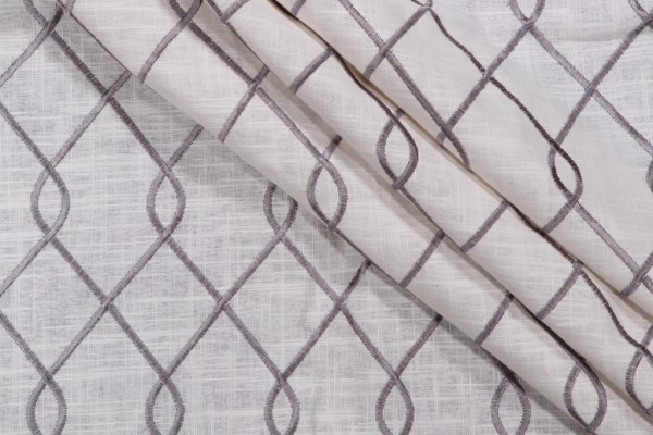 Monroe Trellis Embroidered Drapery Fabric in Smoke