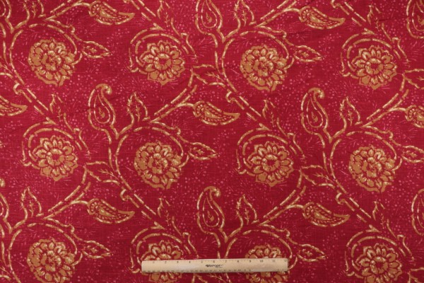 Sample of Isabelle de Borchgrave Gala Floral Printed Linen Blend Drapery Fabric in Mulberry for Fabricut 