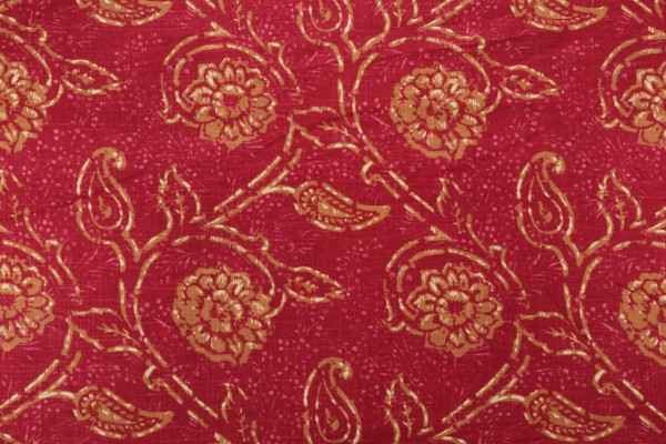 Sample of Isabelle de Borchgrave Gala Floral Printed Linen Blend Drapery Fabric in Mulberry for Fabricut 