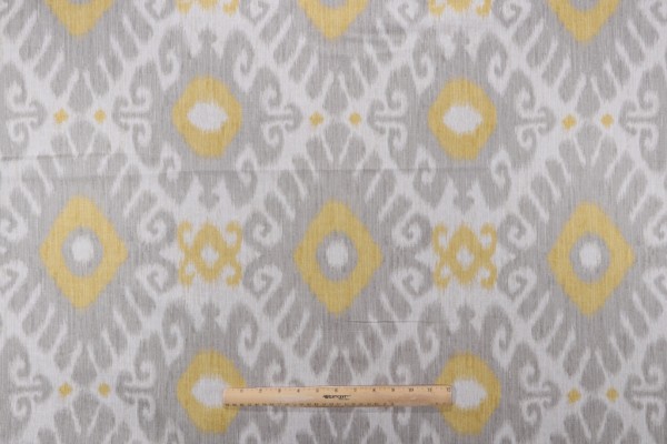 Jaclyn Smith Home Ikat Printed Cotton Drapery Fabric in Dove Gray for Trend 
