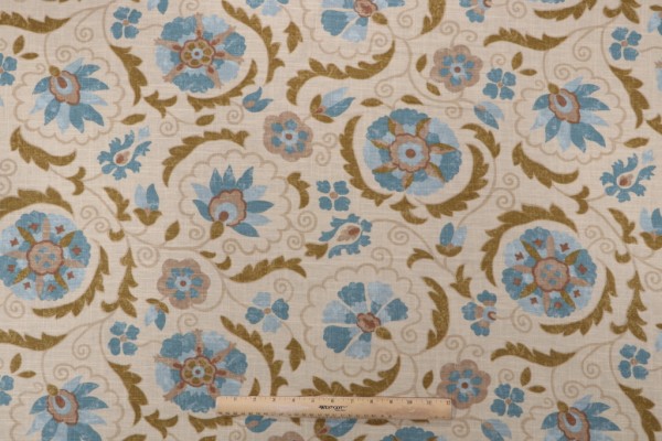 Jaclyn Smith Home JSP078 Printed Linen Blend Drapery Fabric in Robin's Nest for Trend