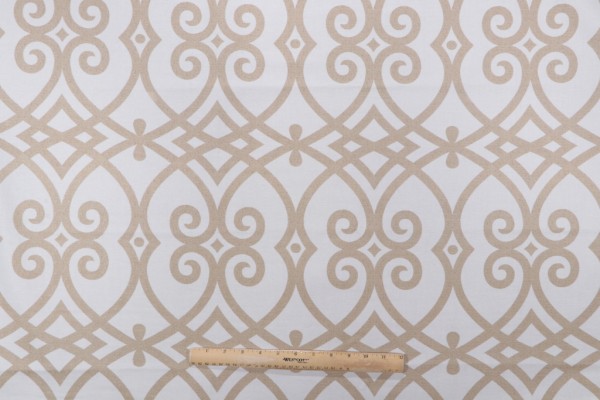 Jaclyn Smith Gatework Printed Cotton Drapery Fabric in Cashew for Trend