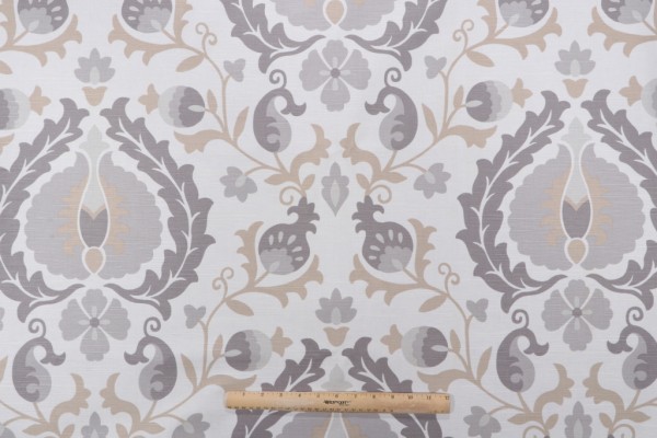 Jaclyn Smith Home JSP4 Suzani Printed Cotton Drapery Fabric in Platinum for Fabricut