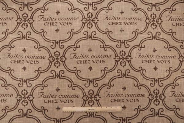 Click for 2.88 Yards Jaclyn Smith Home Script Printed Linen Blend Drapery Fabric in Cocoa for Fabricut Jaclyn Smith Home Script Printed Linen Blend Drapery Fabric in Cocoa for Fabricut