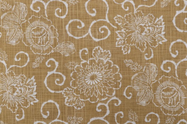 Floral Printed Cotton Drapery Fabric in Goldenrod