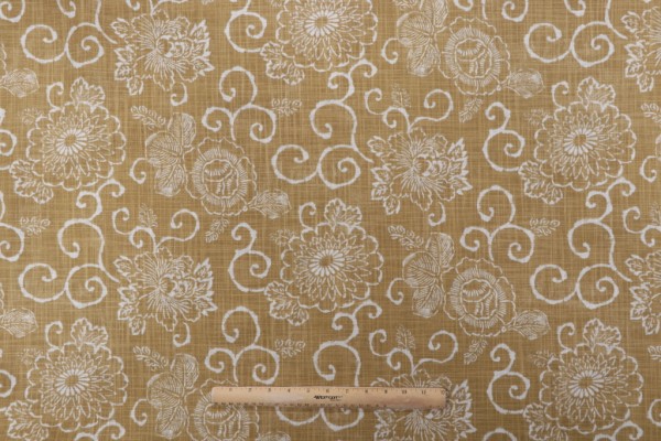 Floral Printed Cotton Drapery Fabric in Goldenrod