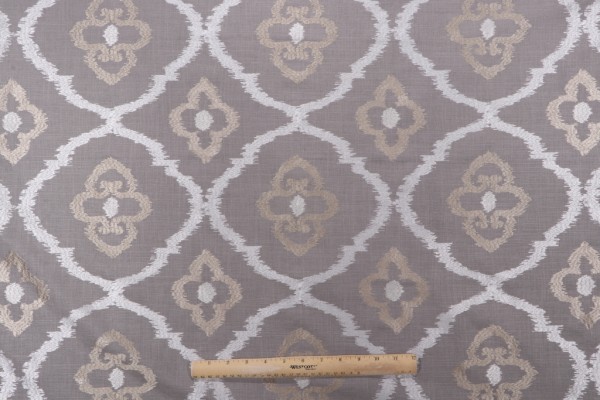 Butler Embroidered Drapery Fabric in Stone