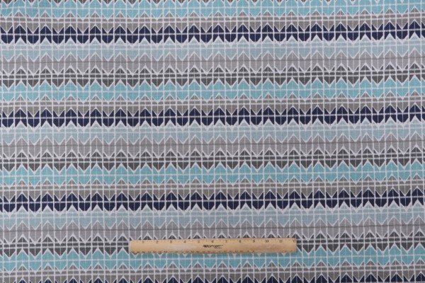 Scott Living Tessellate - Belgian Printed Cotton Linen Drapery Fabric in Cyan