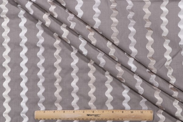 Gertrude Embroidered Drapery Fabric in Smoke