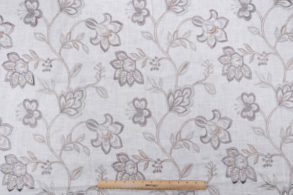 Click for 2.3 Yards Embroidered Linen Blend Drapery Fabric in Ivory/Stone Embroidered Linen Blend Drapery Fabric in Ivory/Stone