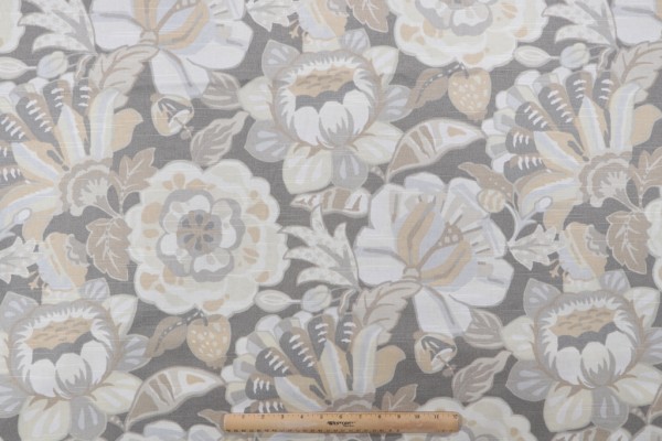 Robert Allen Floral Printed Cotton Drapery Fabric in Grey