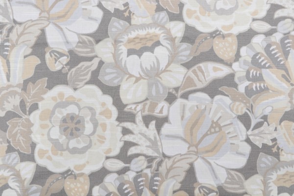 Robert Allen Floral Printed Cotton Drapery Fabric in Grey