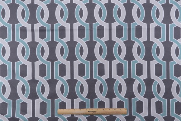 Belle Maison Link Printed Cotton Drapery Fabric in Teal 