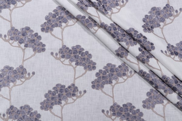 Valiant Addison Embroidered Polyester Cotton Drapery Fabric in Ice Blue 
