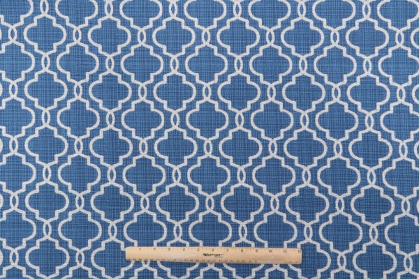 Fretwork Woven Polyester Outdoor Fabric in Blue