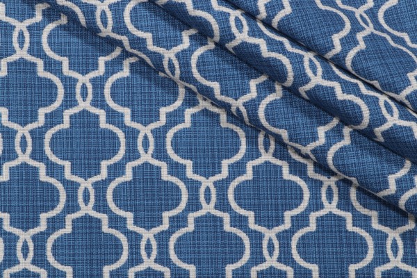 Fretwork Woven Polyester Outdoor Fabric in Blue