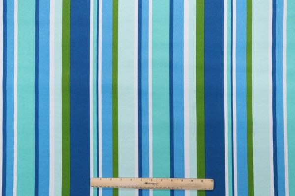 Piper Stripe Printed Poly Outdoor Fabric in Blue