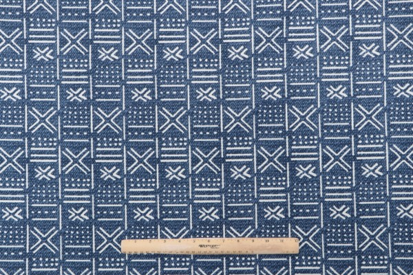 Richloom Brevard Printed Polyester Outdoor Fabric in Indigo 