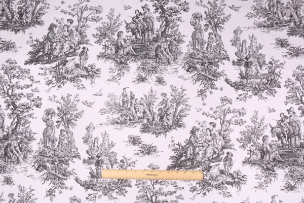 Premier Prints Colonial Toile Printed Cotton Drapery Fabric in Black